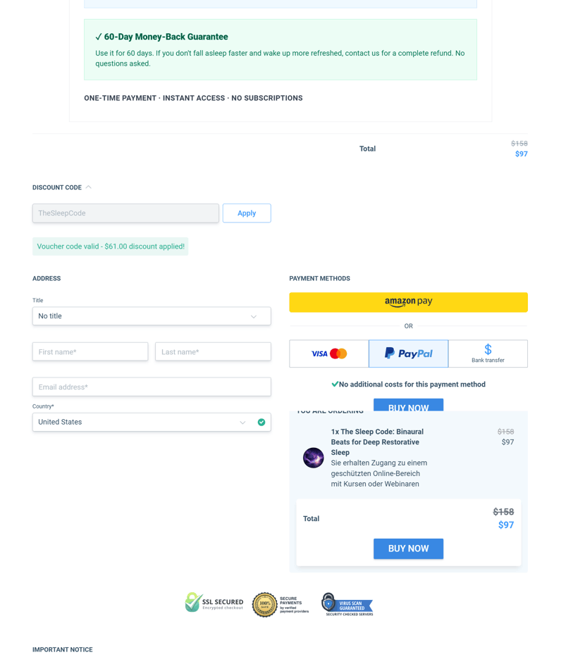 The Sleep Code Checkout Page
